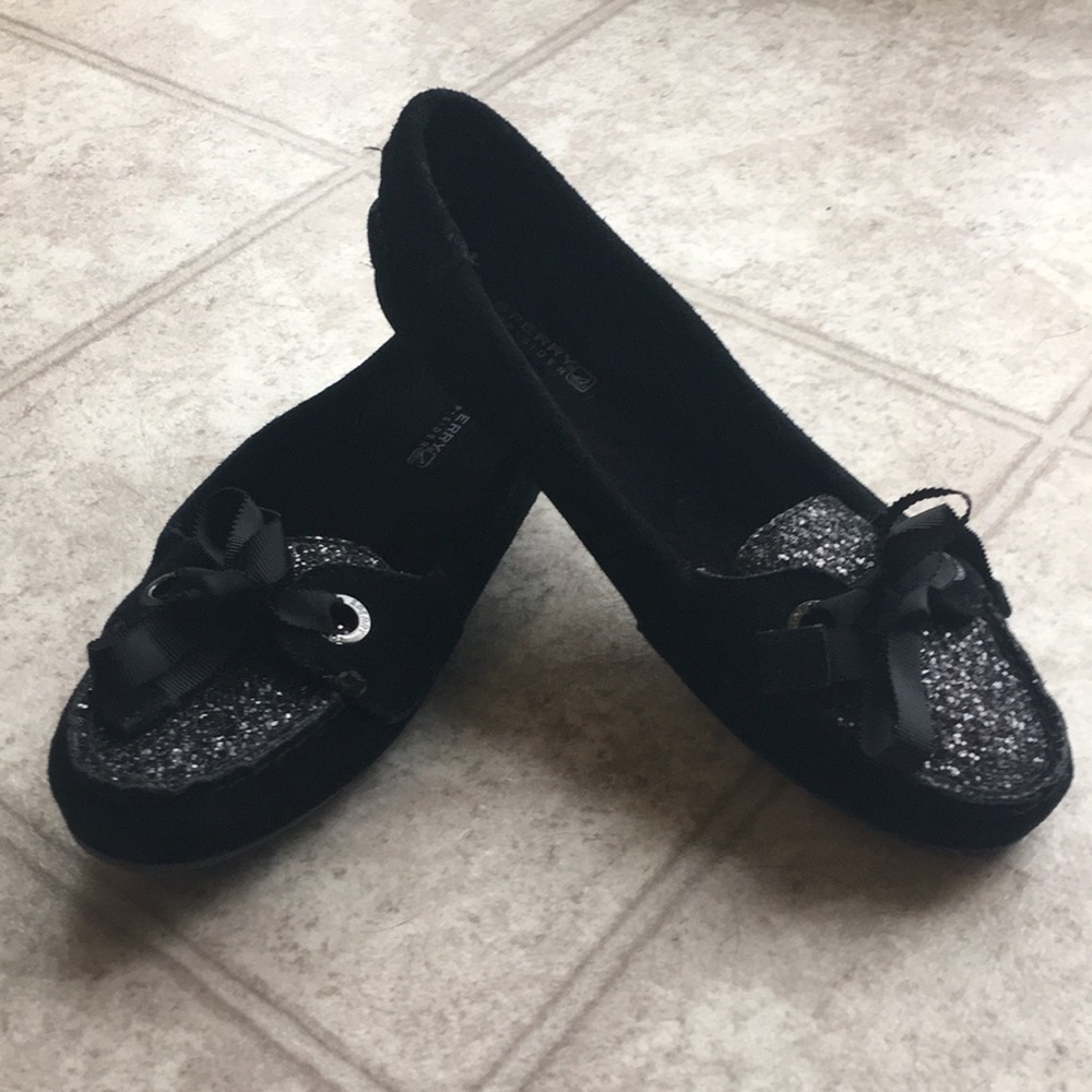 Sperry Black Suede/ Glitter Moccasins